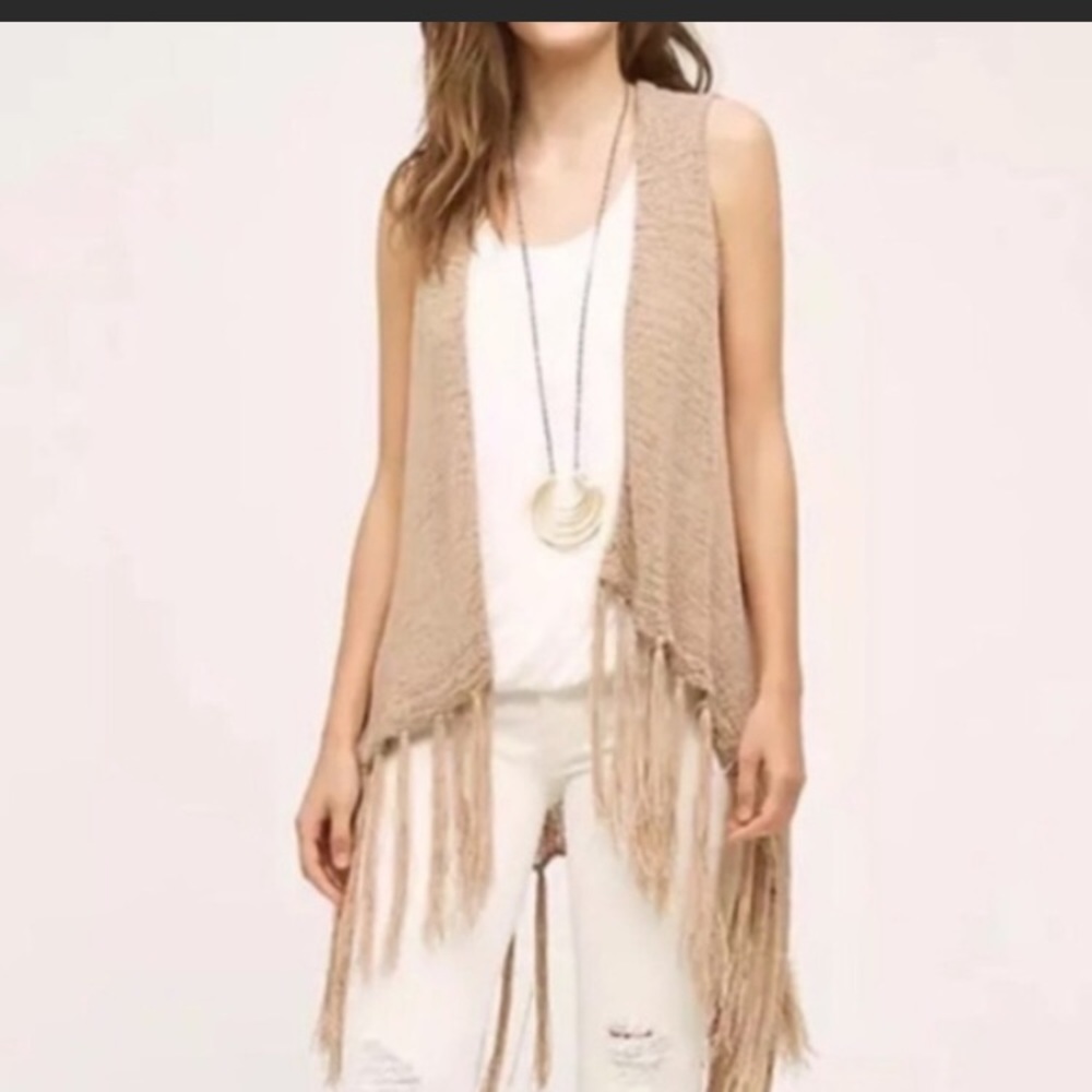 Anthropologie Evelyn K Duster Vest Tan & Fringe
